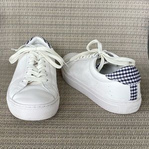 J Crew Saturday Sneakers with Gingham Detail Leather White Blue Size 9